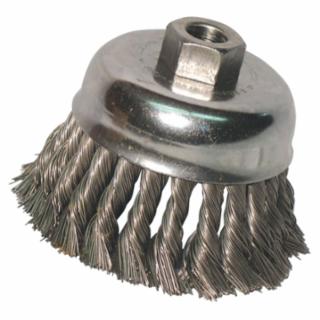Knot Wire Cup Brush, 3 in Dia, 5/8-11 Arbor, .012 in Stainless Steel